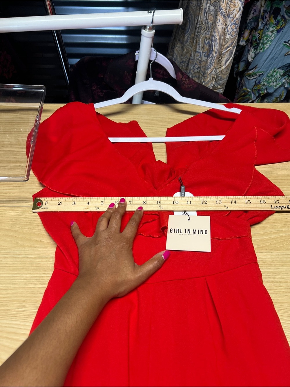 Red Ruffle V-Neck Jumpsuit - Picture 12 of 14